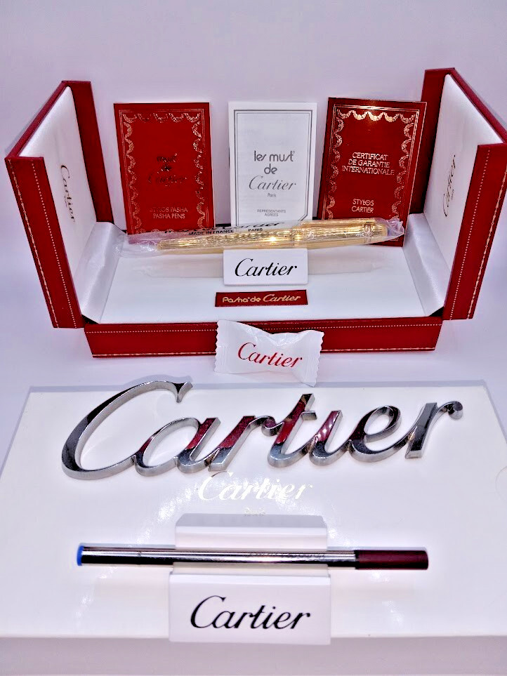 *** Pasha de Cartier / Roller ball Gold Pen Complete With Both Box & Refill Mint