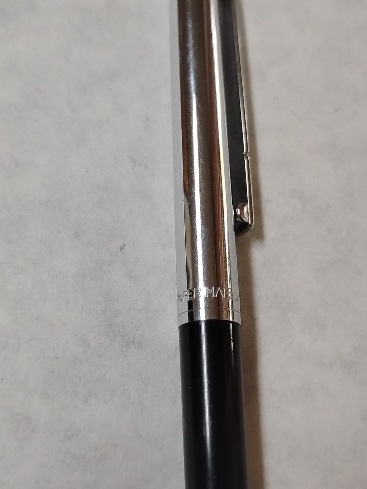 Vintage Paper Mate Profile Slim Grip Black Chrome Two Heart Ballpoint Pen #Q7