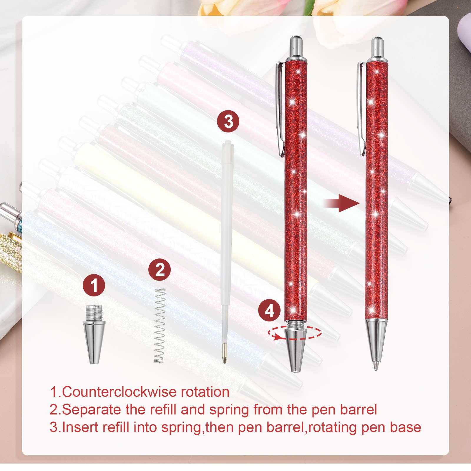 Glitter Ballpoint Pen, 2Pcs Sparkly Fancy Glitter Pen, Gold (Silver Item)