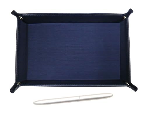 Japanese-made textured cowhide leather pen tray (blue) Brass Da Capo Streamline