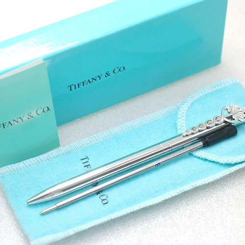 Tiffany & Co Caduceus Medical Ballpoint Pen Silver Blue Ink w/ Pouch
