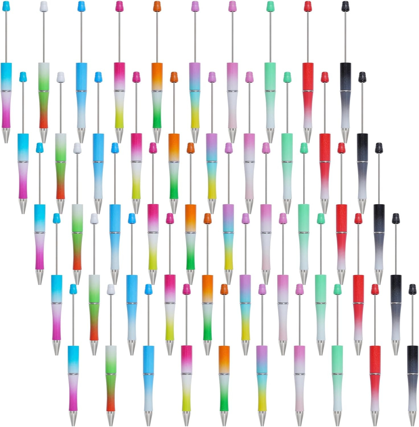 50Pcs Beadable Pens Plastic Bead Black Ink Ballpoint DIY Cute Cool Pens for Jour