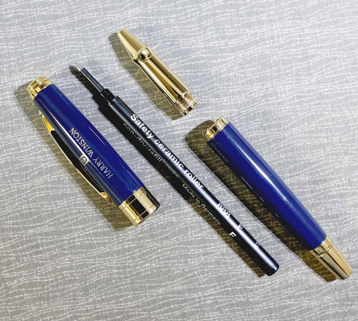 HARRY WINSTON Novelty Cap type Navy/Gold Ballpoint Pen wz/Box,Refill Rare Mint