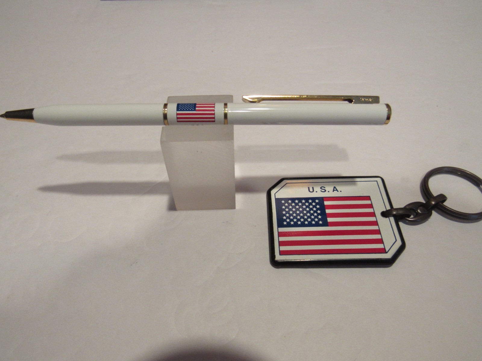 Slim Metal Ballpoint Pen USA stamp w/ matching FREE Keychain -Gift Box