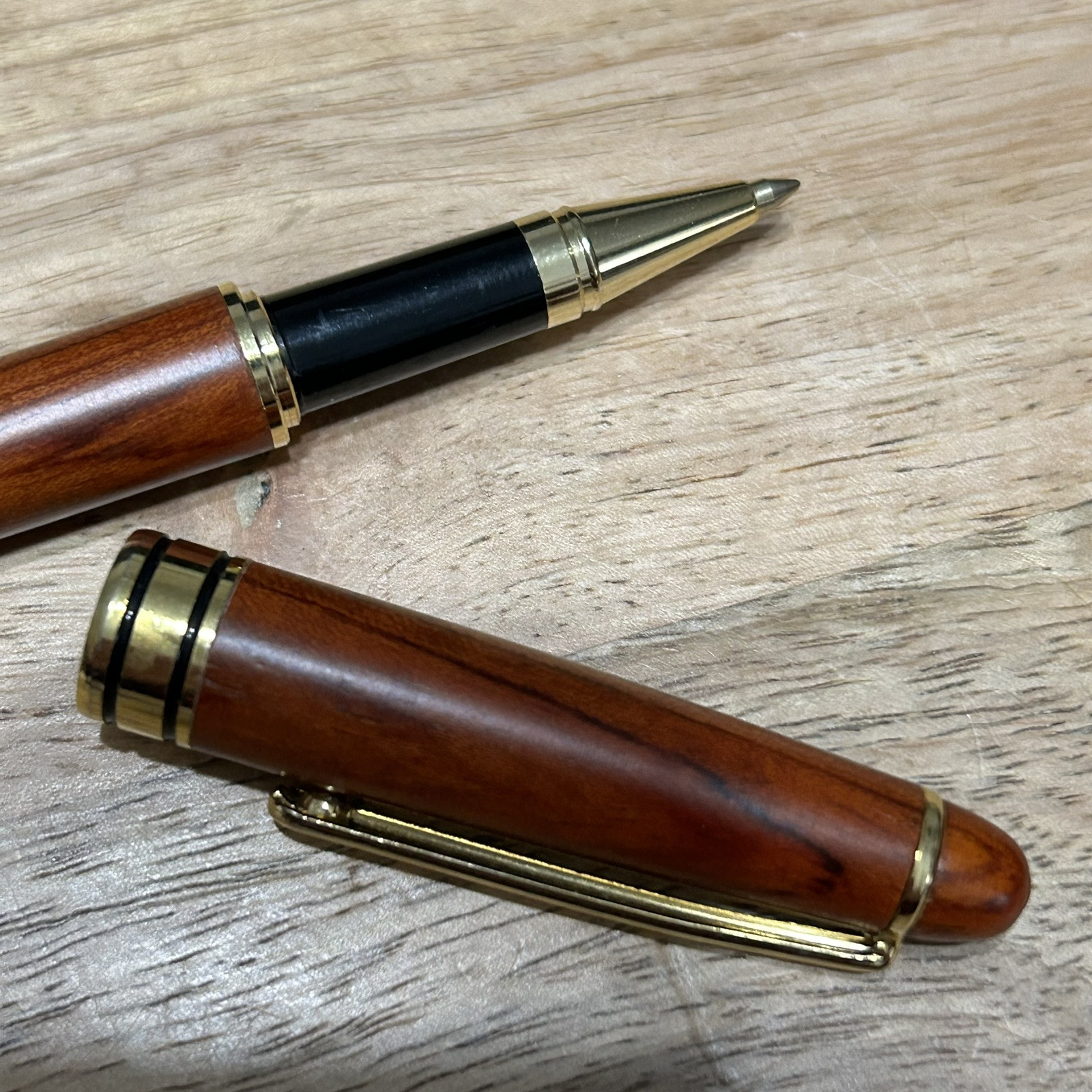 Hauser Germany Polished Wood Ballpoint Pen Wood Grain Gold Tone