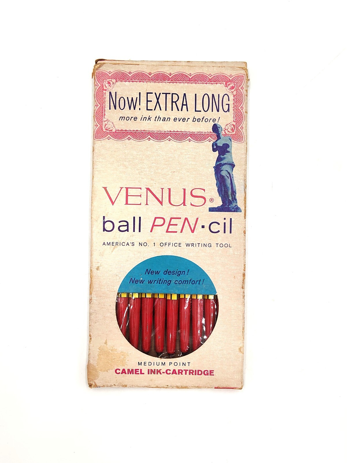 Vintage Box of 12 Venus Ball Pen-cil Red No. 10 Dry