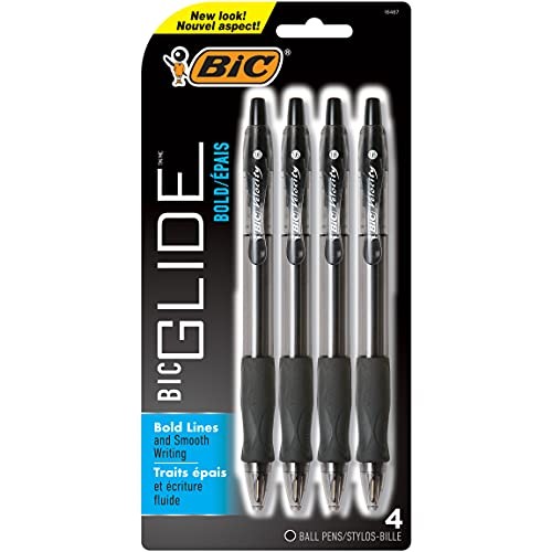 Glide Bold Retractable Ball Point Pen, Bold Point 4 Count (Pack of 1) Black