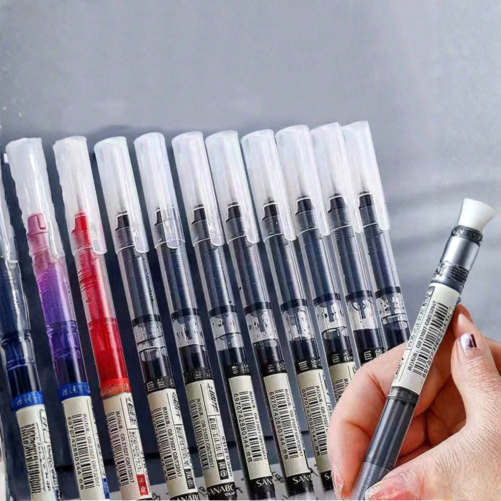 5Pcs/Set Liquid Ink Gel Pens Quick Dry Ink Black/Blue/Red 0.5mm Signature Pen US
