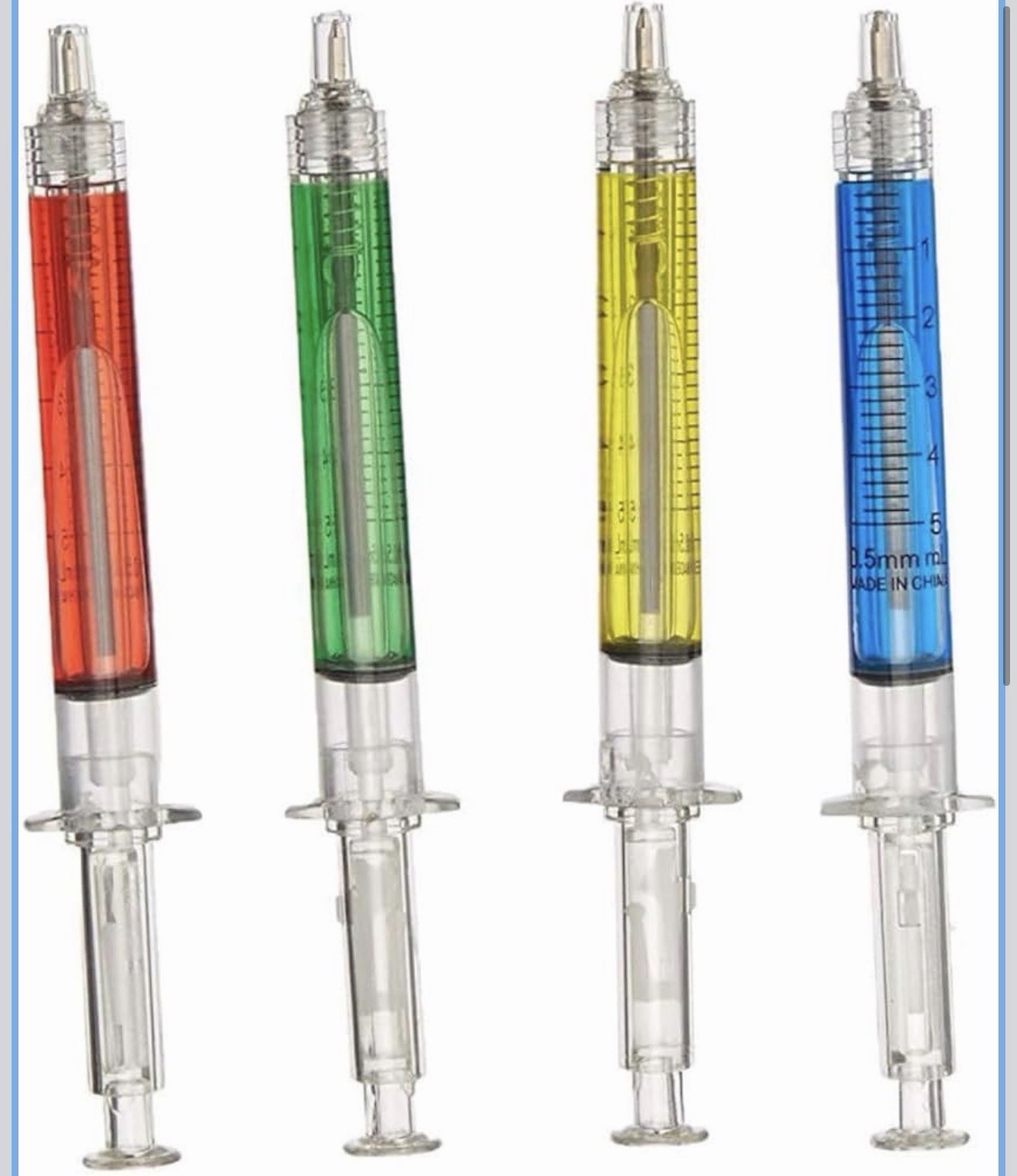 4 Assorted 5 Inch Color Syringe Shot Design Pen Nurse Doctor Medical Gag Prank