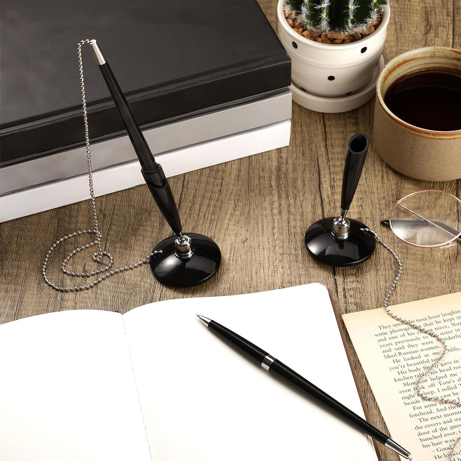 6 Pieces Secure Pen with Chain Security Pen Holder Counter with Adhesive Chai…