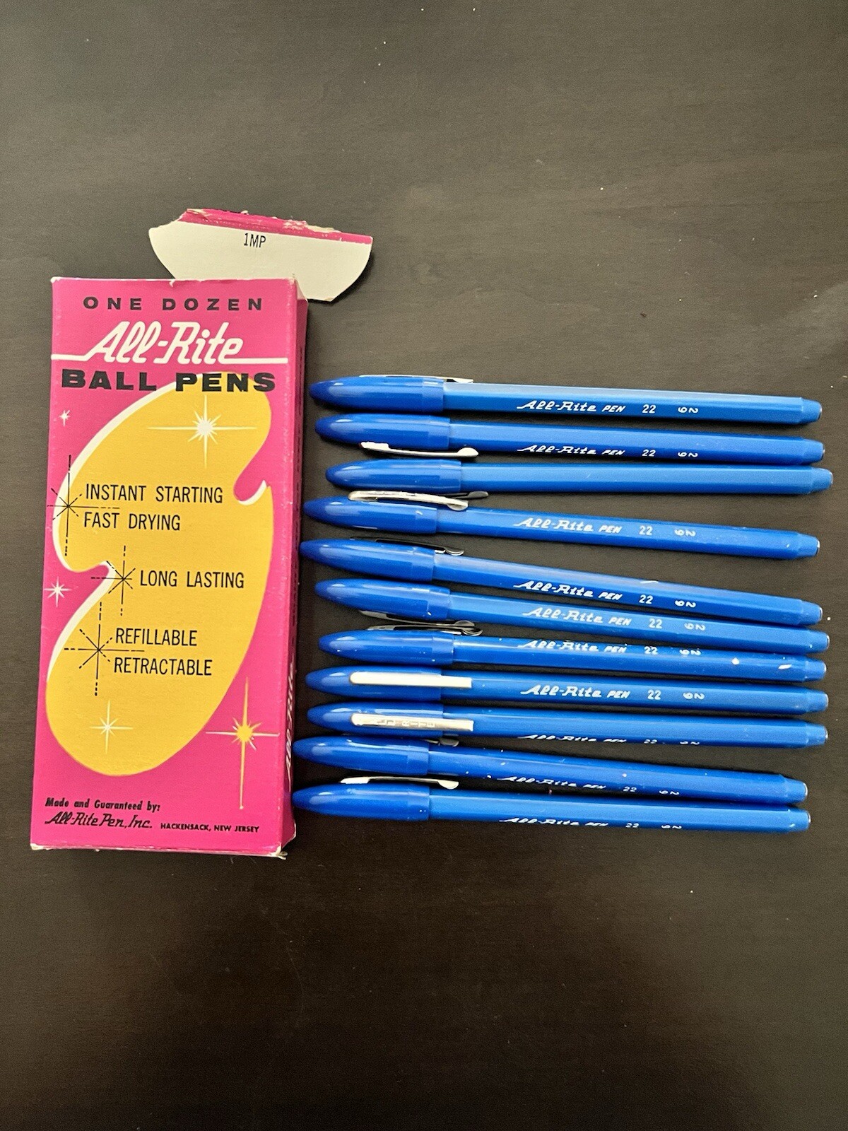 11 All Rite Refillable Standard Blue Ball Pens MCM Vintage Fast Drying Cap