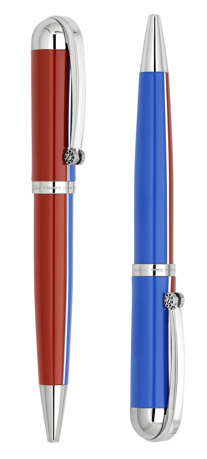 Xezo Visionary Red & Blue Enamel Twist-Action Ballpoint Pen. Handmade. LE 500
