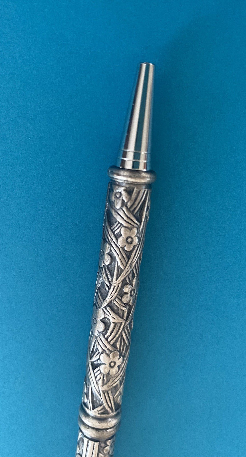 Sterling Silver Floral Motif Designer Vintage Writing Pen Engraved Weights 45g