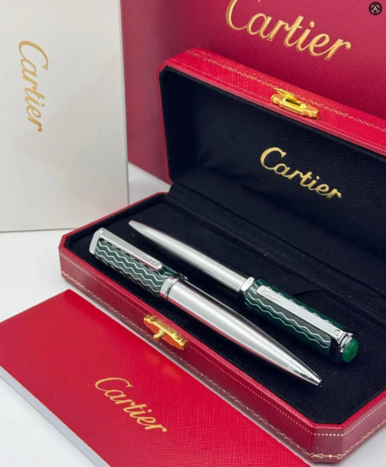 Cartier Santos Ballpoint Pen – Green Silver Limited Edition Luxury Gift Box New