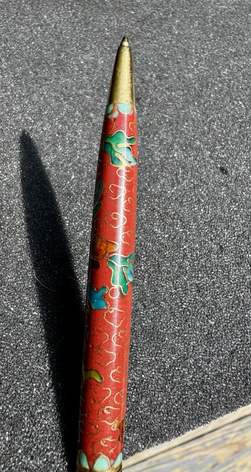 Chinese Cloisonne Pen Floral & Clouds Enameled Brass Ballpoint Pen with Silk Box