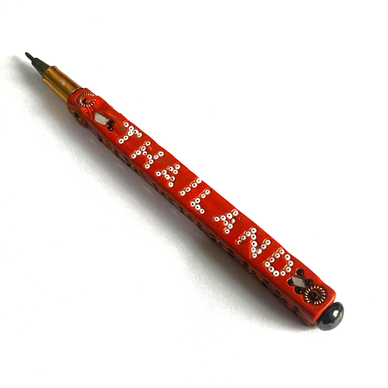 Vintage Rare Bangkok Handmade Beaded and Diamond cut mirrored Ballpoint Pen