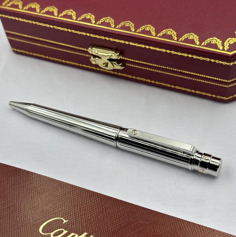 Cartier Santos Ballpoint Pen Silver Trim Luxury Writing Instrument Full Box New