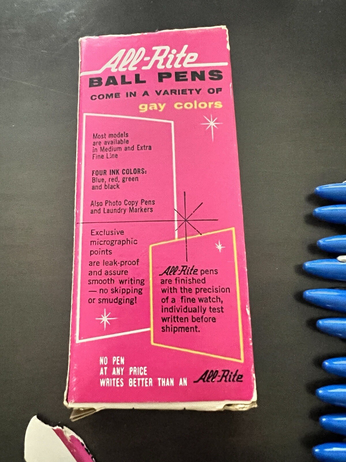 11 All Rite Refillable Standard Blue Ball Pens MCM Vintage Fast Drying Cap