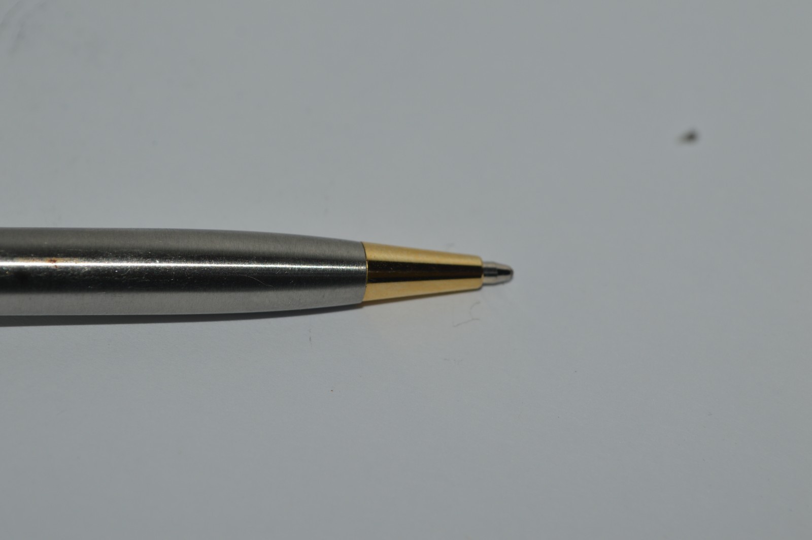 SCULLY SINCE 1906 Ball Pen Slim Brushed Stainless Steel Gold Trim Twist Action