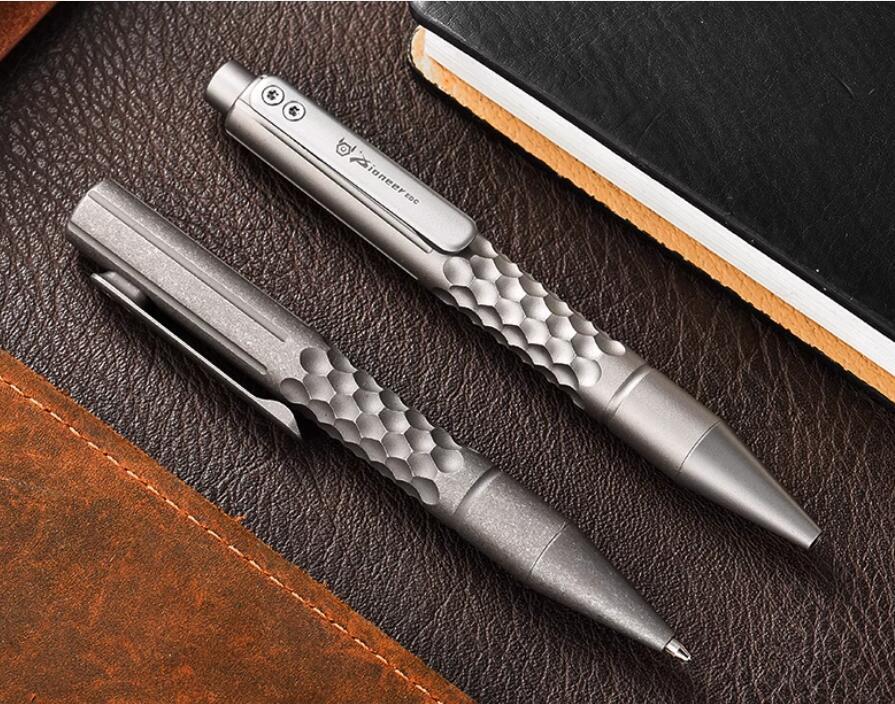 TwoSun TS-Pen09-Stonewash Checkered Tactical Titanium Push Button Mechanism Pen