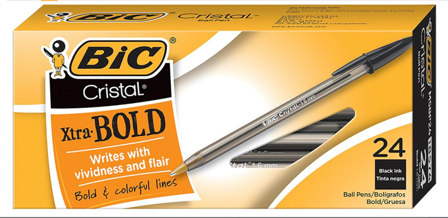 BIC Cristal Xtra Bold Ballpoint Pen Point (1.6mm) 24 Count Black