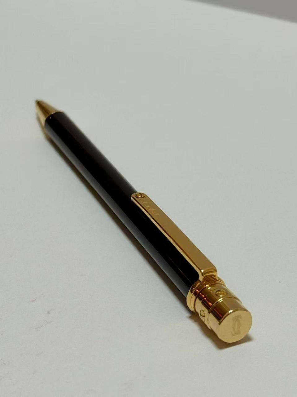 Luxury Santos De Cartier Black Gold Trim Ballpoint Pen – Full Box New Rare