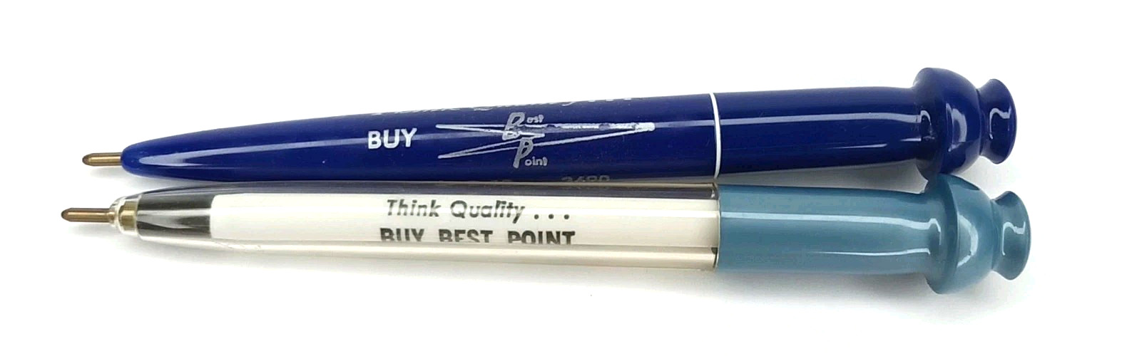 Vintage 1950s Best Point Advertising Ballpoint Ink Pen Blue & White Set Of 2