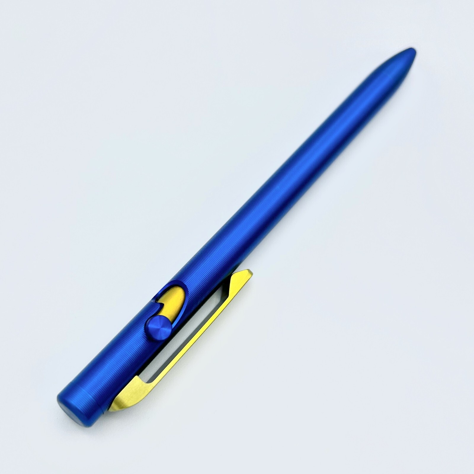 Tactile Turn – Titanium Slim Bolt Action Standard Size Pen Custom Blue & Gold