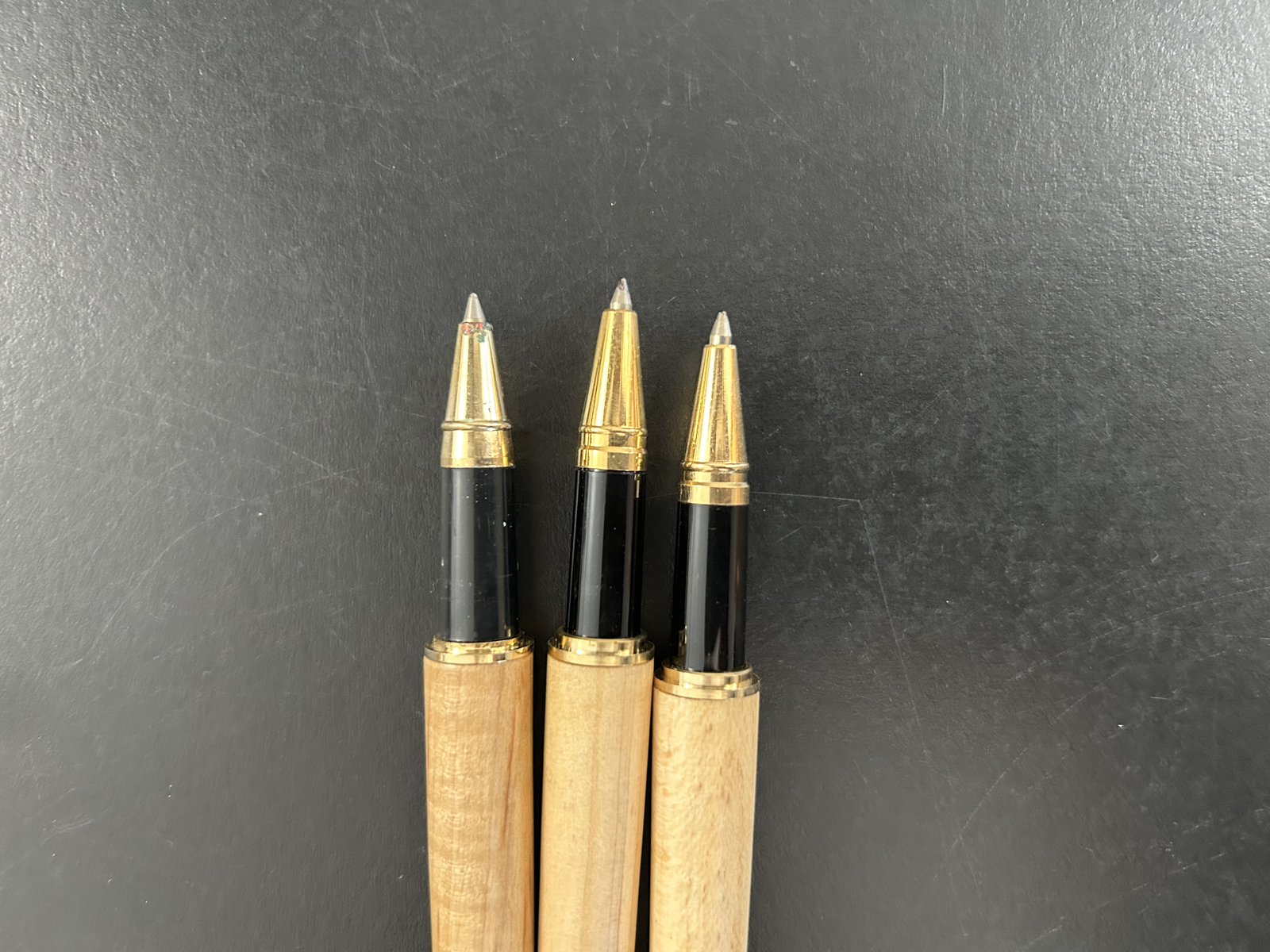 Lot of 3 Wooden Case Pen Ball TC Roller Pens Honeywell Branded Working Smooth