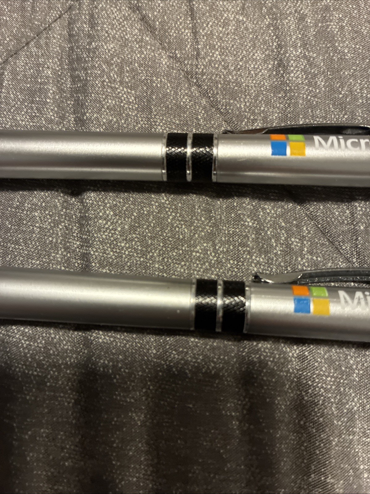Lot Of 2 MICROSOFT Ballpoint Pens W/ Soft Rubber Tip Vintage Computer Promotion