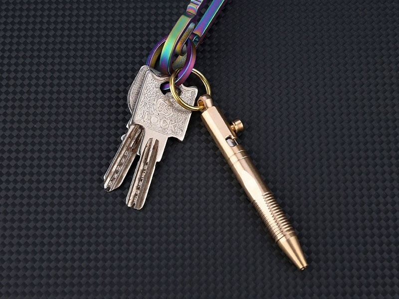 Mini Pocket Keychain Detachable Brass Bolt Action Ball Pen Signature Outdoor EDC