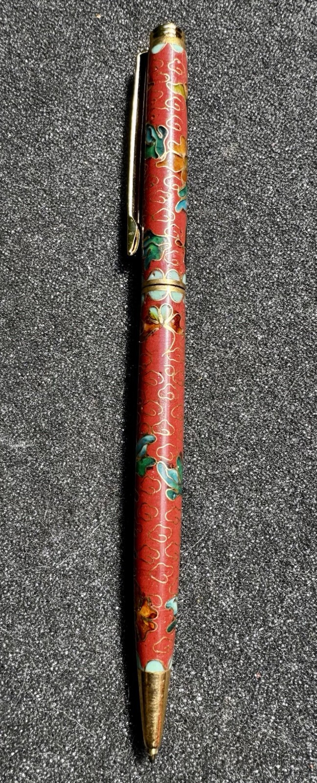 Chinese Cloisonne Pen Floral & Clouds Enameled Brass Ballpoint Pen with Silk Box