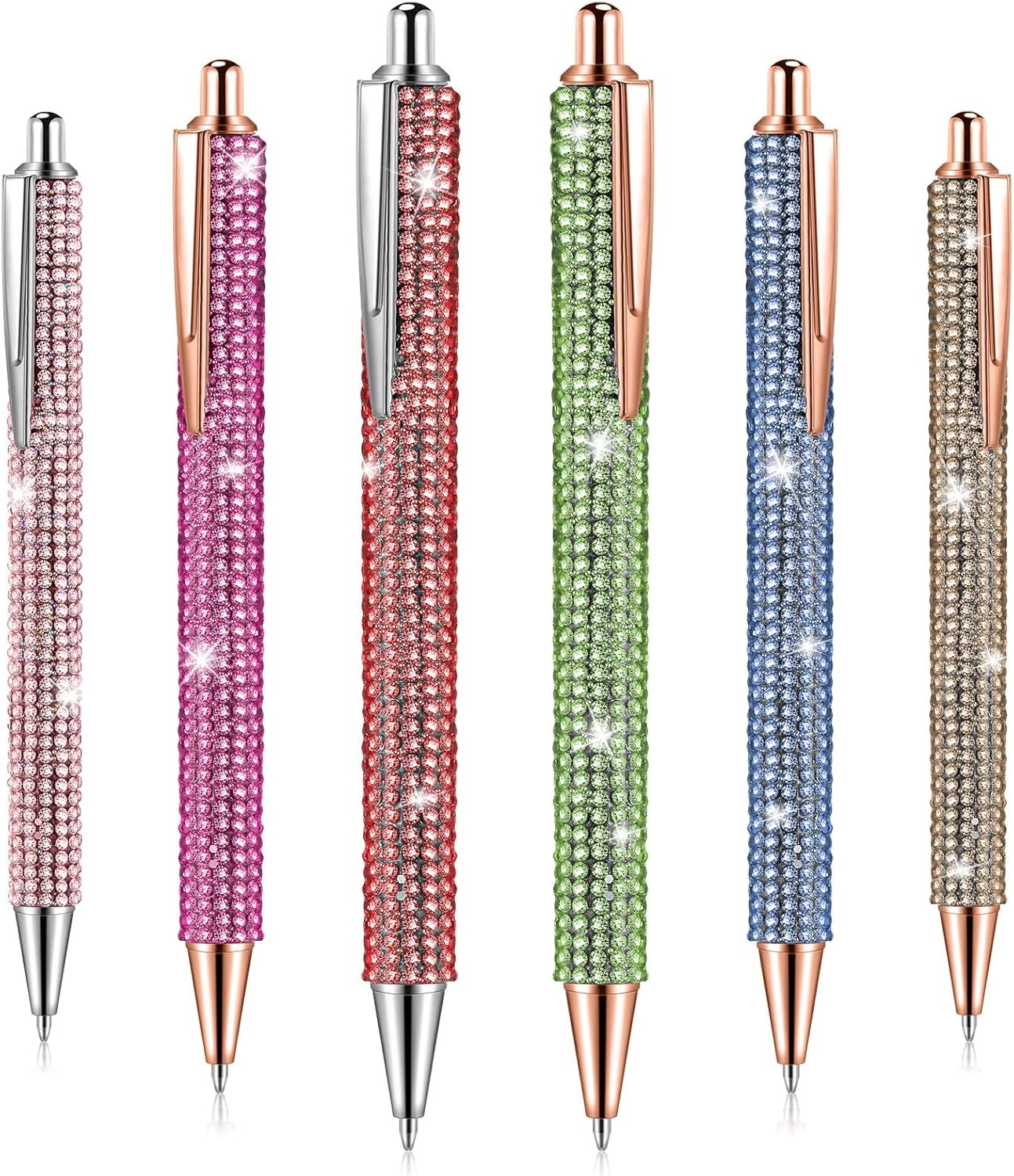 6 Pcs Bling Pen Cute Diamond Wedding Rhinestones Gift Metal Ballpoint Fancy Spar