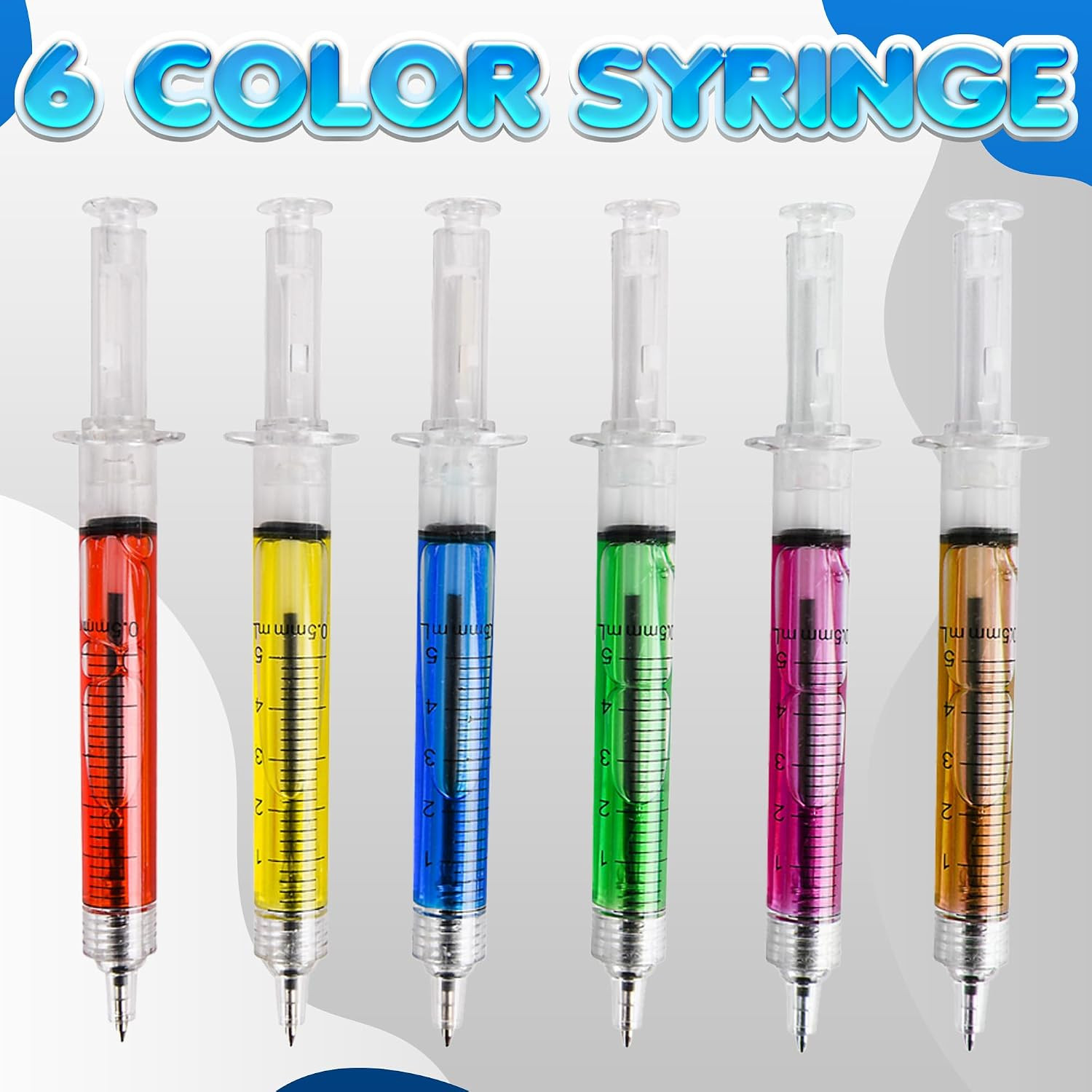 Syringe Pens – (Bulk Pack of 24) Retractable Fun Multi Color Novelty Pen for Nur