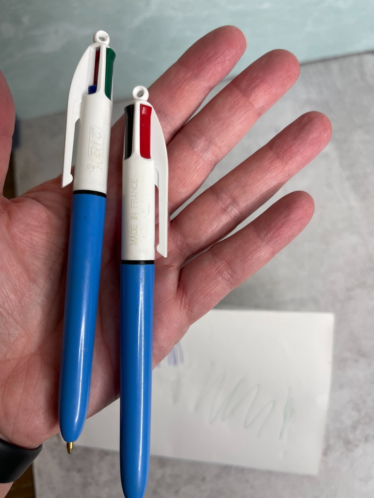 Two Vtg BIC Multi Color Pens Made in France Click Ballpoint Green Red Blue Black