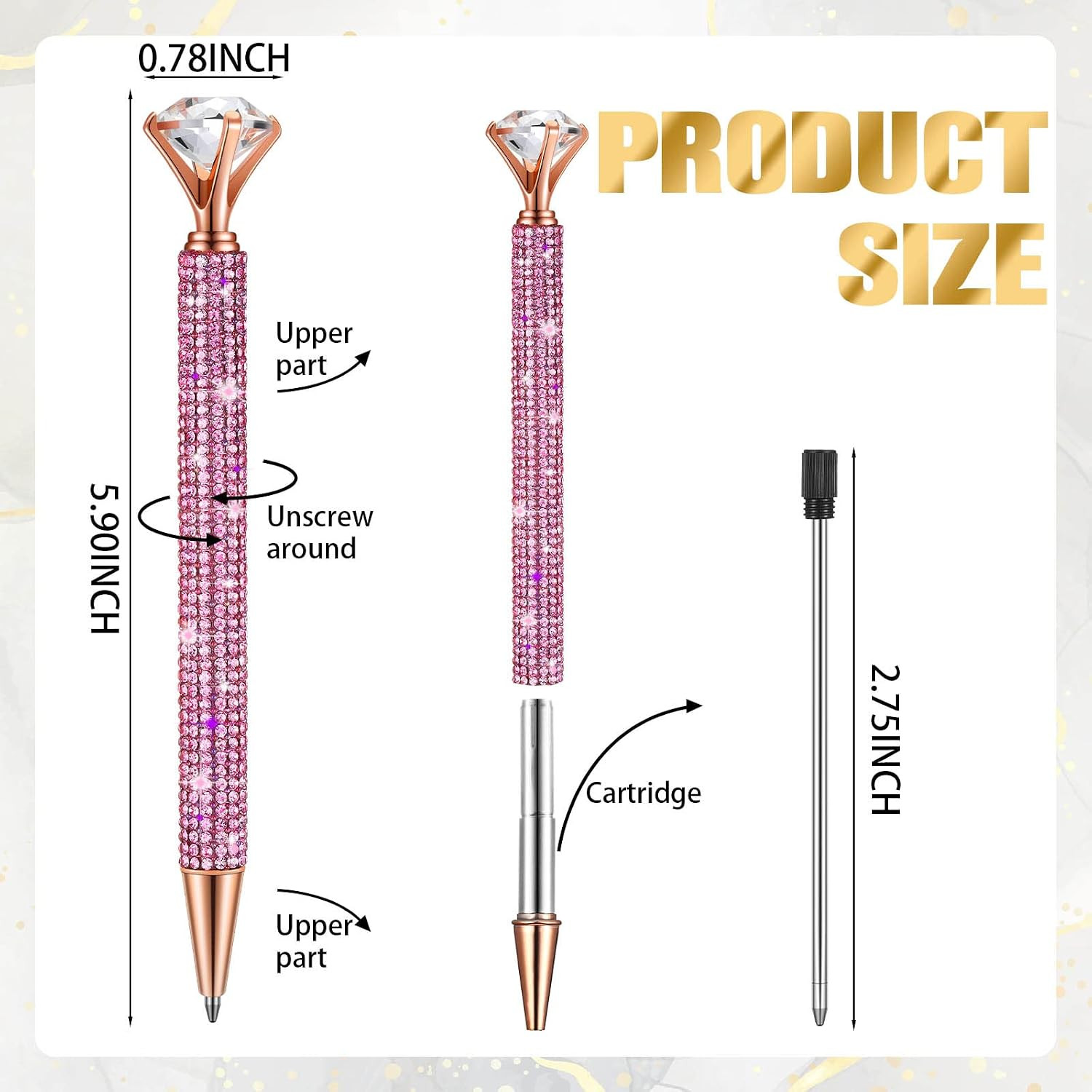 4 Pcs Diamond Top Pens with Crystal Rhinestone Pen for Women Bling Ink Ballpoint