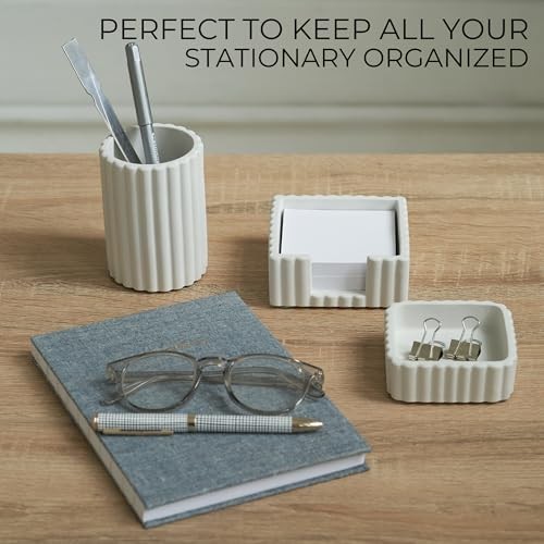 Modern Aesthetic Desk Accessories Set of 3 – Stylish Concrete Organizers Gray