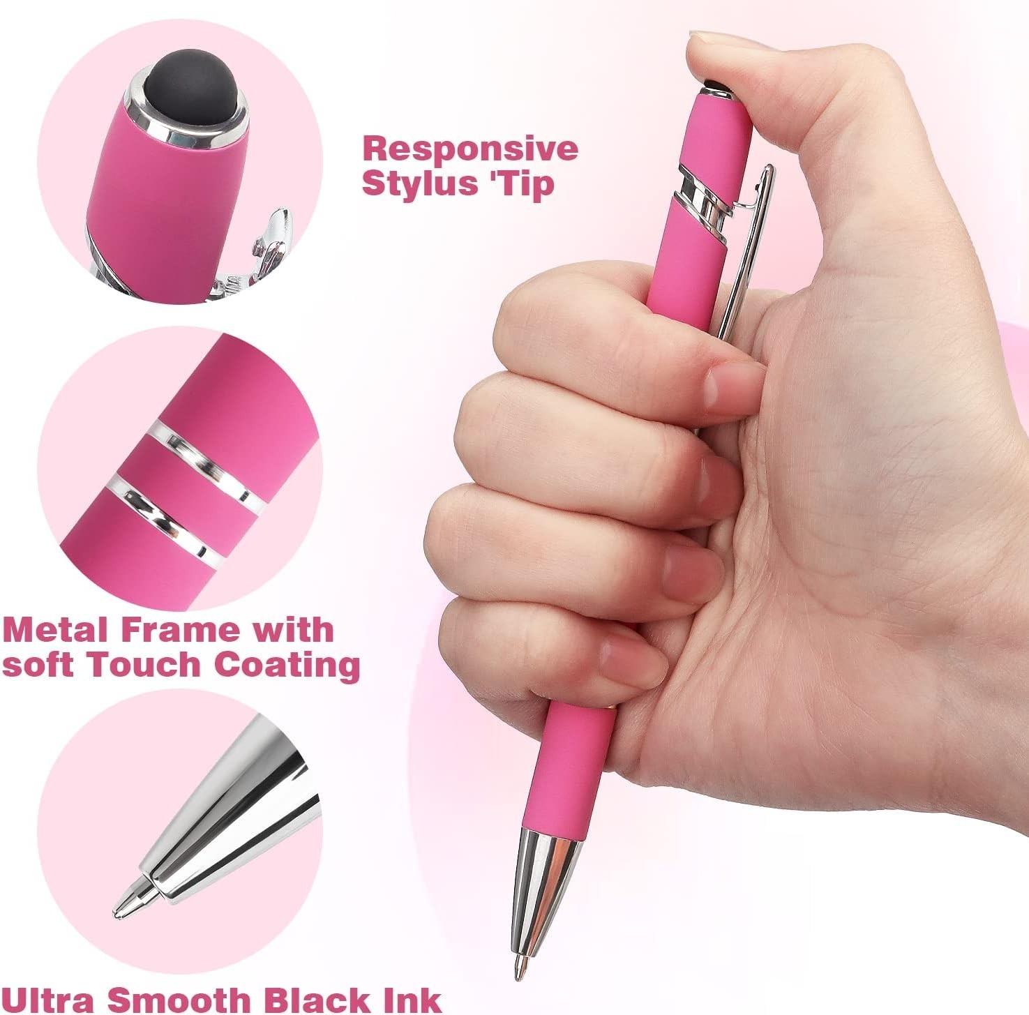 8 Pack Ballpoint Pen 2-in-1 Stylus, 1.0 mm Black Ink | Retractable Ballpoint Pen