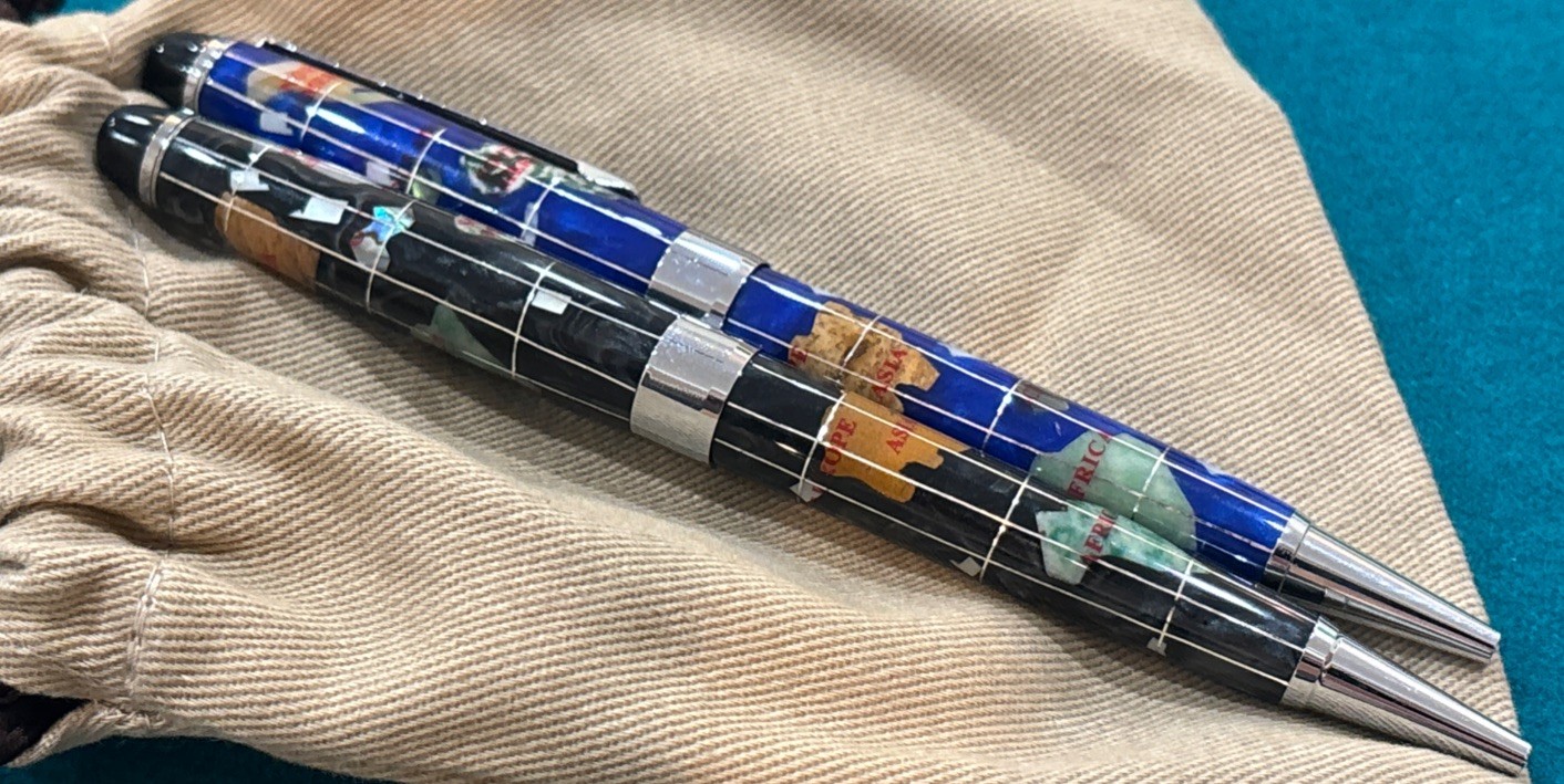 Pianki Lapis Blue Gemstone Globe Pen & Black Opalite Gemstone Globe Pen