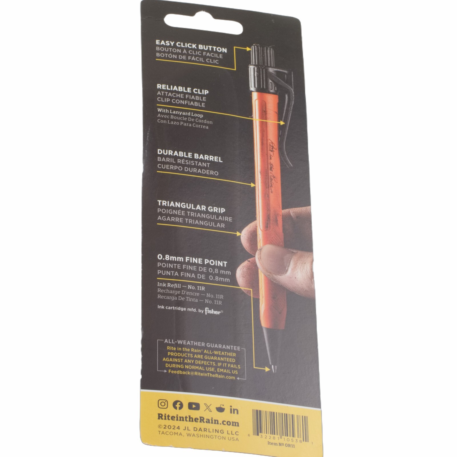 Rite in the Rain Bolt Action Orange Pen 0.8 mm Fine Point Black Ink