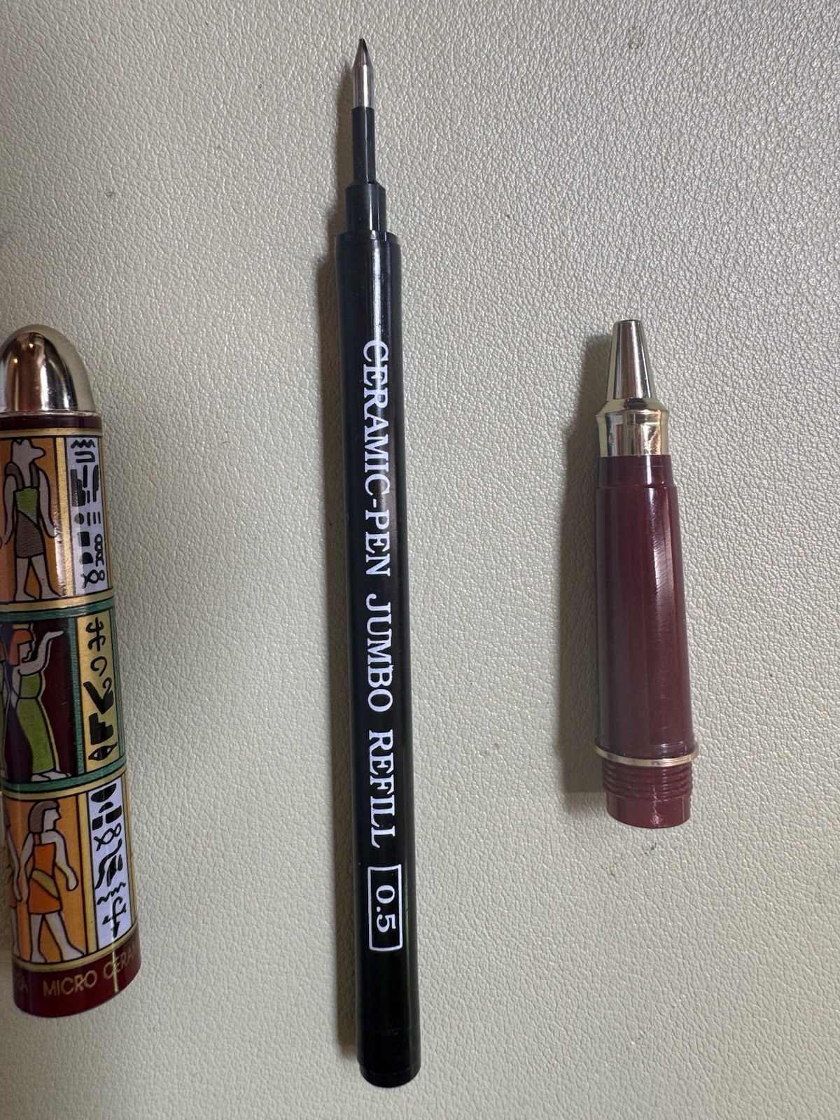 Vintage Micro Ceramic Ball point Pen, Egyptian motif, not working