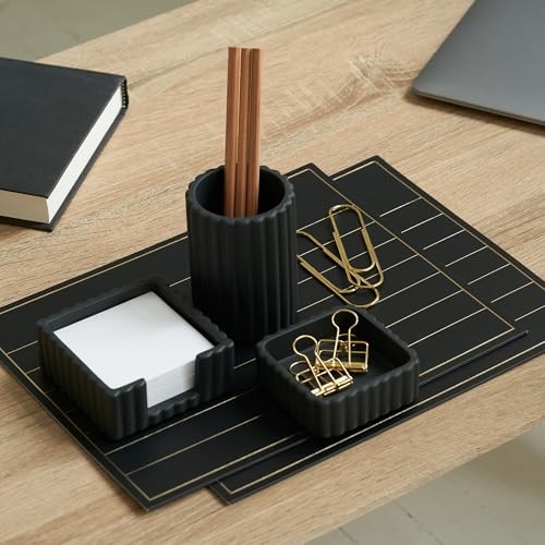 Modern Aesthetic Desk Accessories Set of 3 – Stylish Concrete Organizers Black