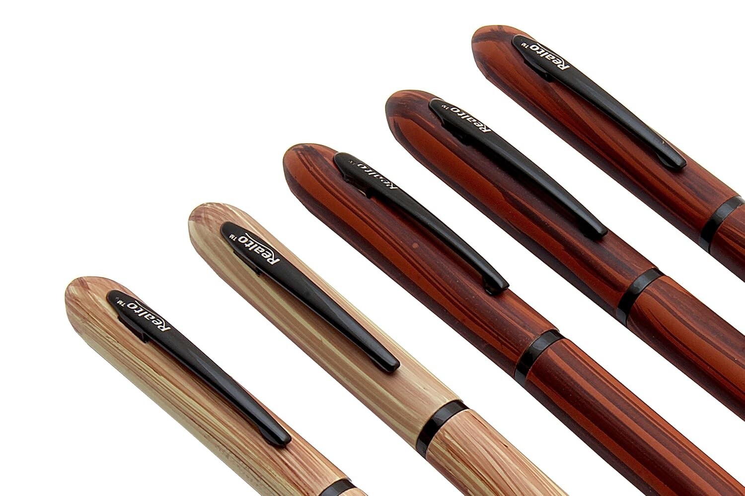 Set Of 10 Mini Size Wood Texture BallPoint Pens Metal Body Blue Refill New