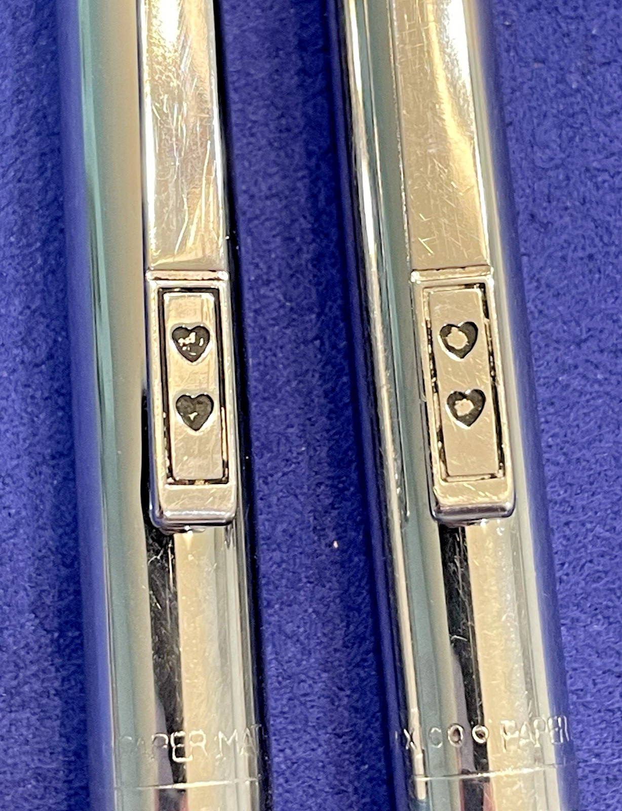RARE VTG Paper Mate Double Heart Ballpoint Pens Made in Mexico(pair) Blue Chrome
