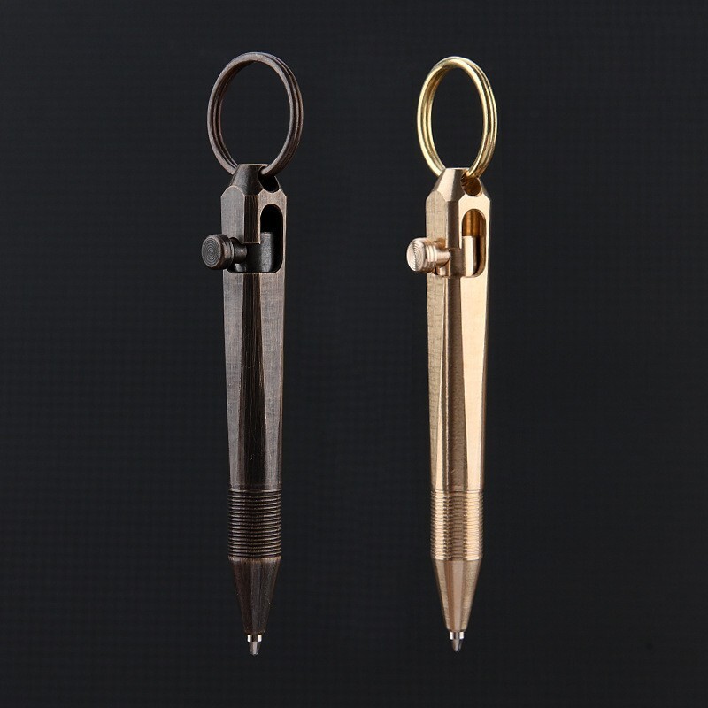 Mini Pocket Keychain Brass Bolt Action Ball Pen Outdoor EDC Tool Gift