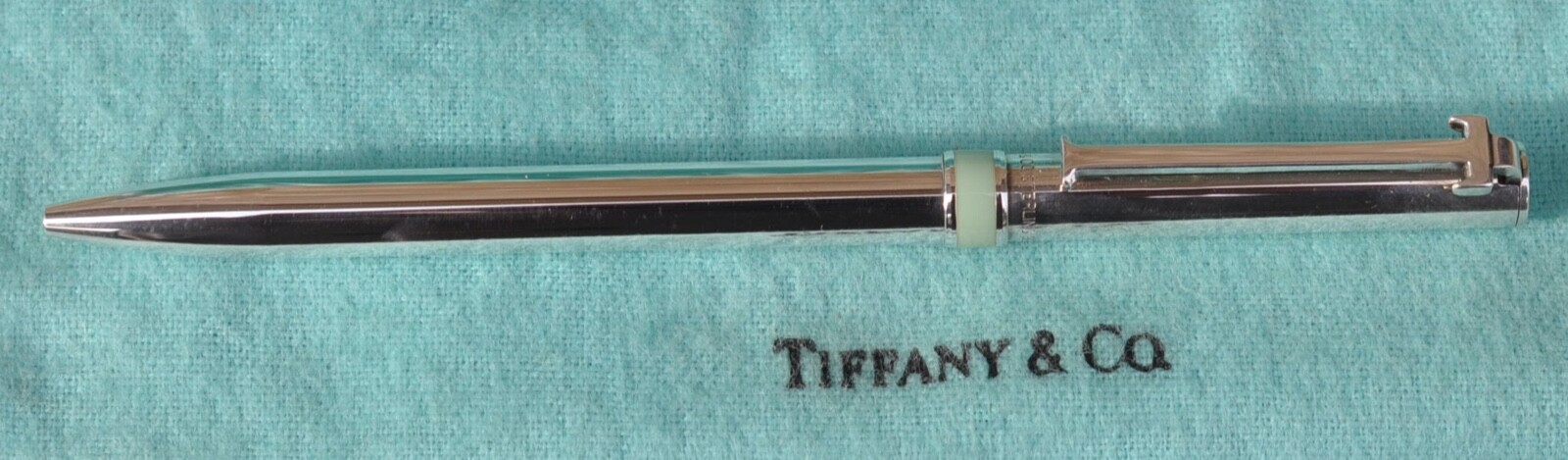 Tiffany & Co. Ballpoint Pen T- Clip Blue Accent Sterling Silver 925