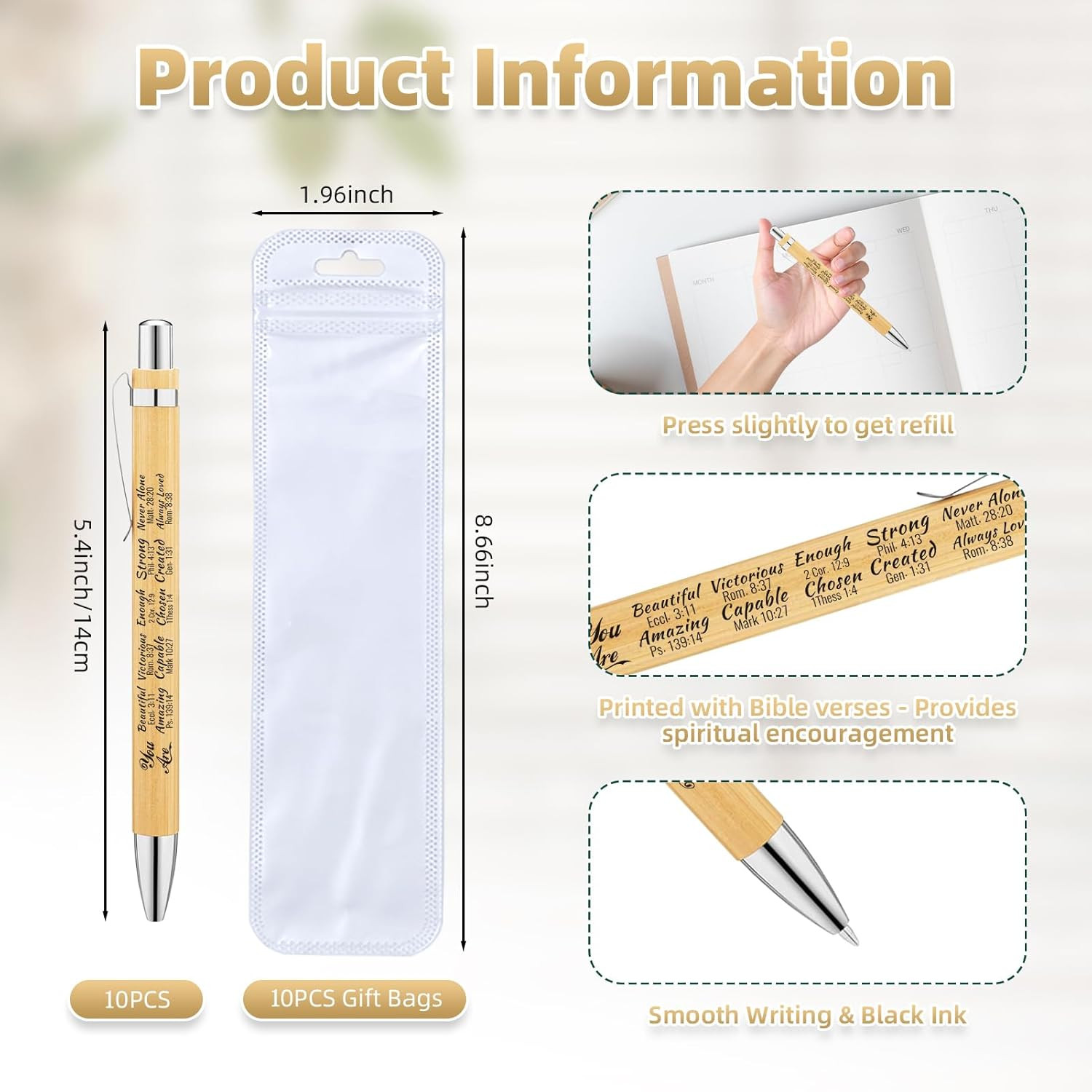20 Pcs Christian Gifts Bible Verse Pens – 10 Christian Pens with Inspirational B