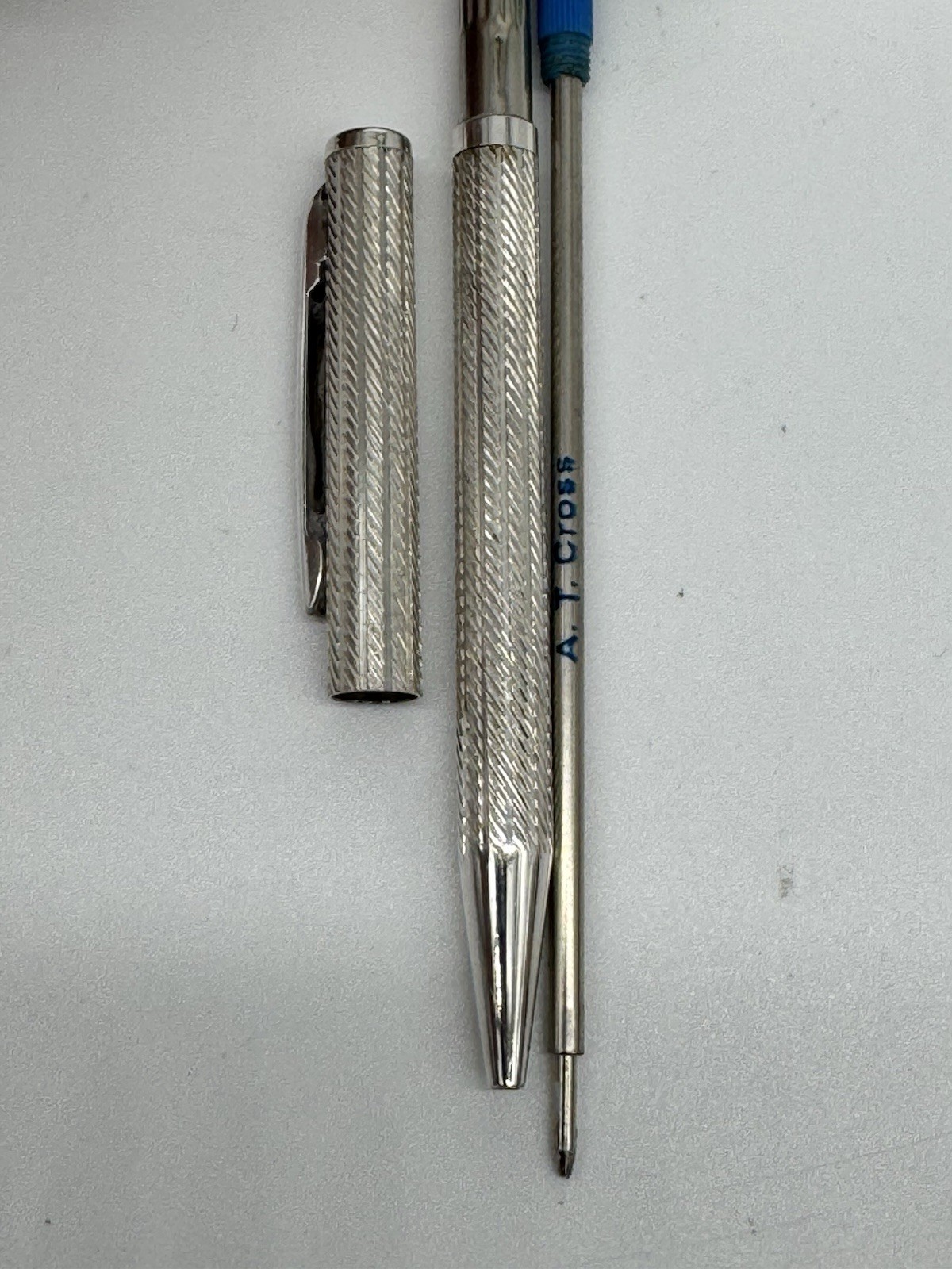 Sterling Silver 925 Ballpoint Twist Pen Flat Top Blue Ink Working