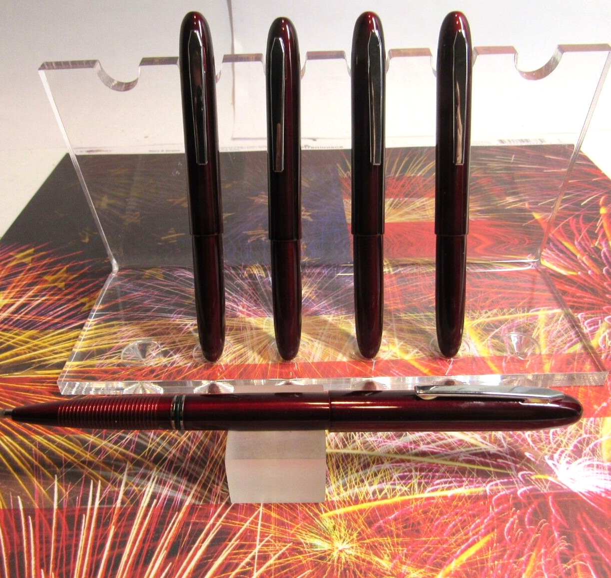LOT OF 5 RED BULLET CAPPED BALLPOINT PEN w/ clip-GREAT POCKET PEN