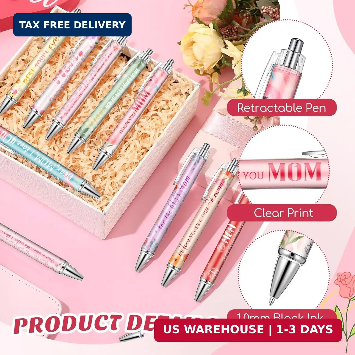 Skyygemm 10 Pcs Mothers Day Gifts Bulk Happy Mother’s Day Ballpoint Pens Retract